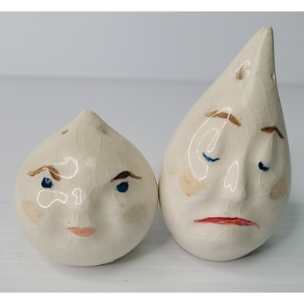 Vintage Japan Rain Drip & Drop Ceramic Hand Painted Sale & Pepper Shakers READ